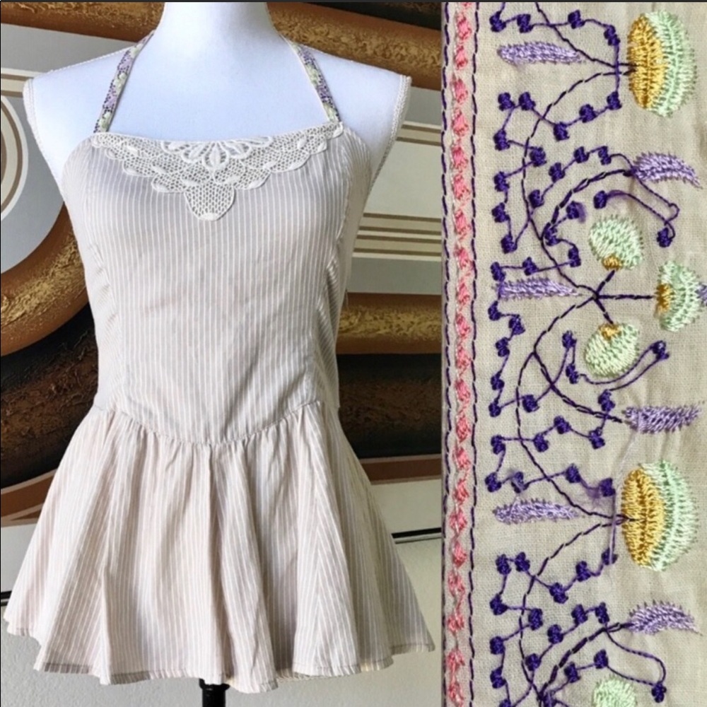 Free People Peplum Embroidered Halter Top